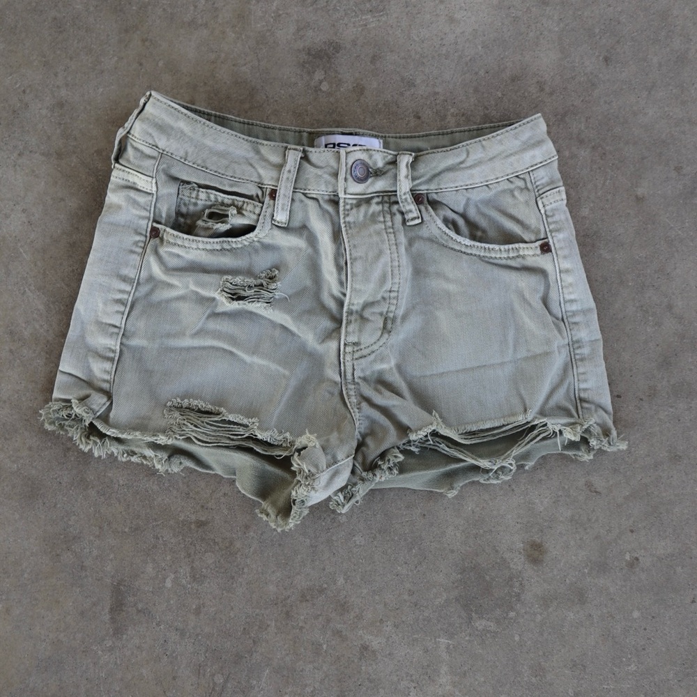 RSQ Shorts Size 24 Juniors Vintage High Rise Cut Off Distressed Green Button Up